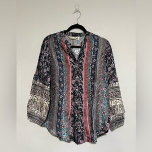 Soft Surroundings Mikaela Silk Peasant Top Size Small Boho Floral Cottage